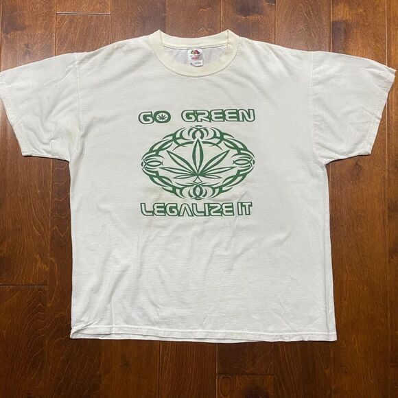 Fruit Of The Loom Legalize It Go Green Leaf White Green T-Shirt Men's Size XL - Picture 3 of 7